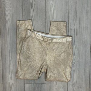 Free People 29 Gold Metallic Leggings Vegan Leather Stretch Pull On Elastic
